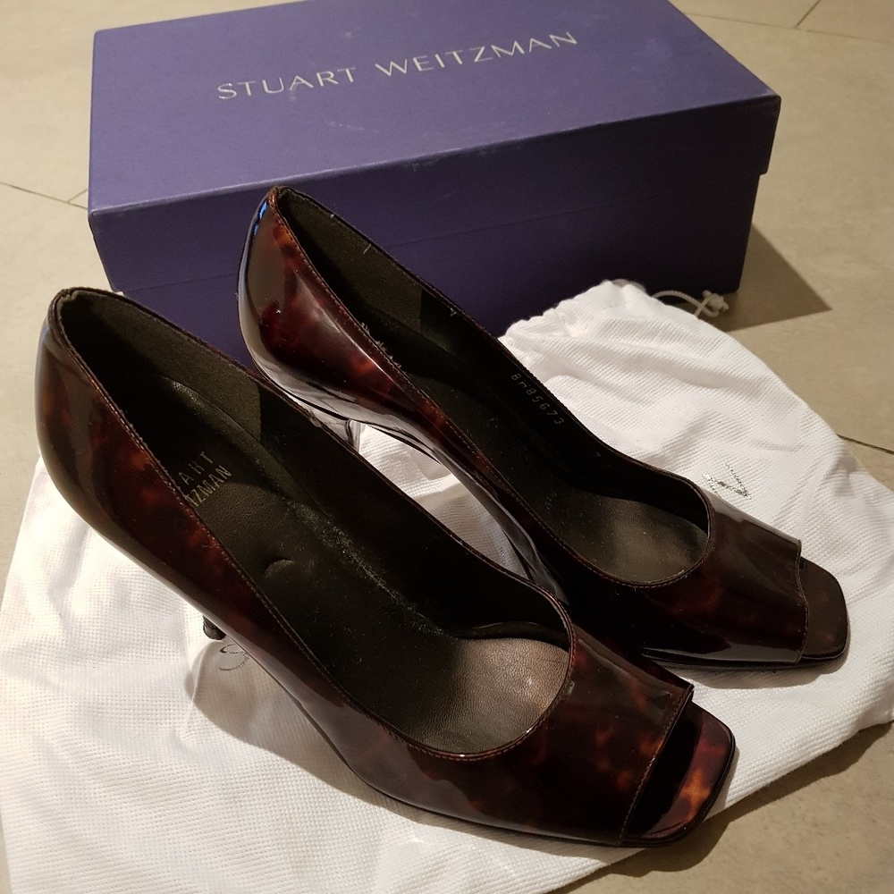 Stuart Weitzman Patent Leather Square Toe Pumps
